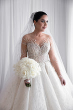C2023-LS31A - beaded sheer long sleeve a-line wedding gown