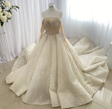 C2023-LS31A - beaded sheer long sleeve a-line wedding gown